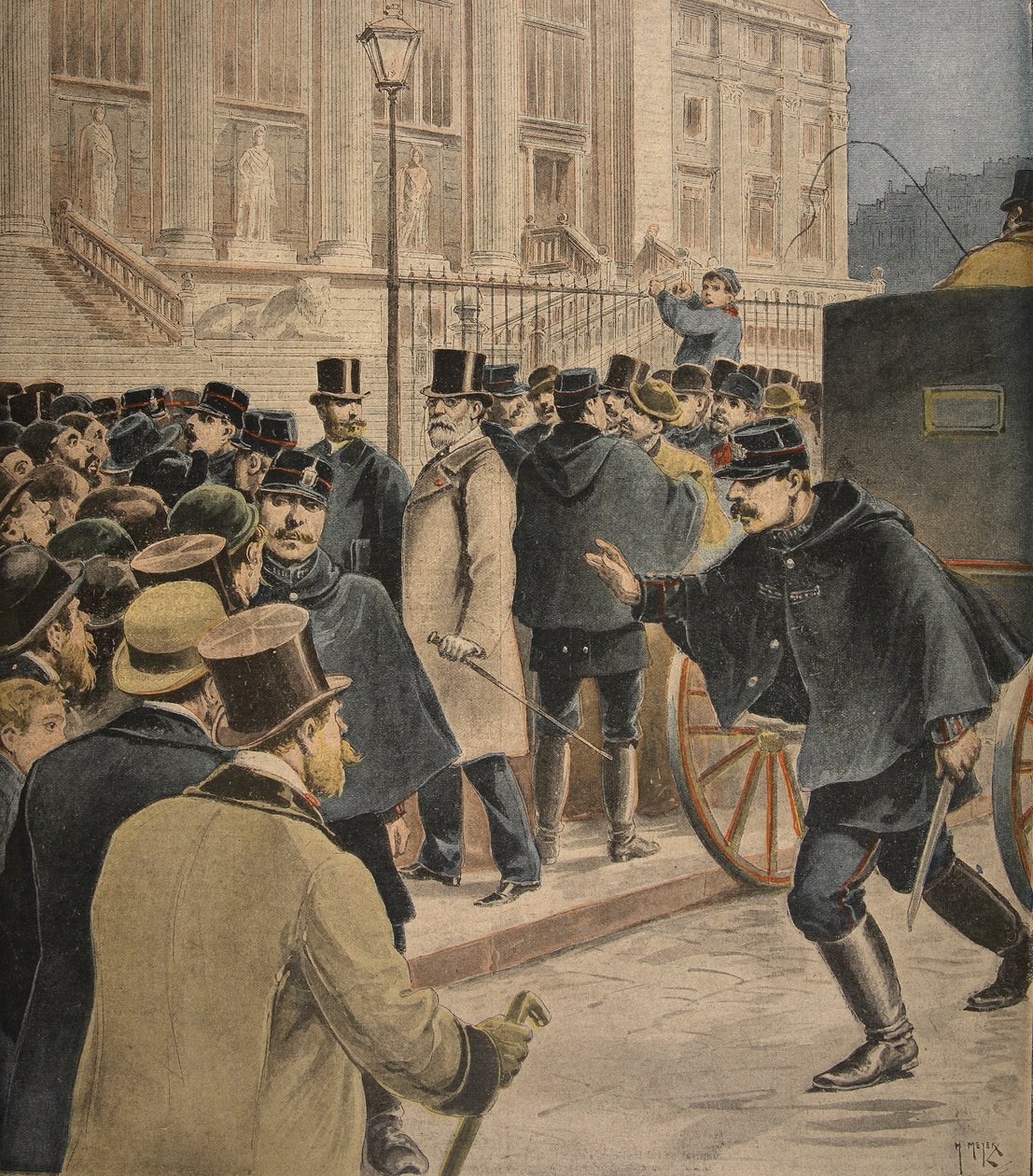Emile Zola uden for retsbygningen, illustration fra 