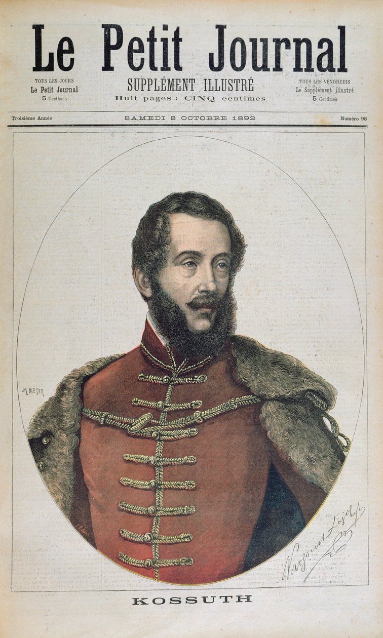 Portræt af Lajos Kossuth (1802-94) fra forsiden af "Le Petit Journal", 8. oktober 1892 af Henri Meyer