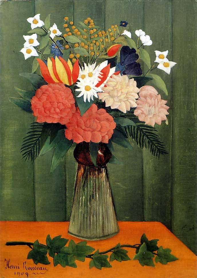 Blomsterbuket med en Ivy -gren af Henri Rousseau