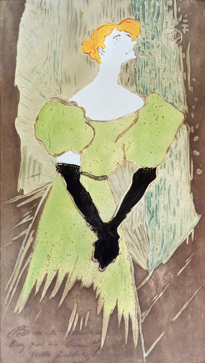 Yvette Guilbert, Music Hall Singer, 1895 (olie på emalje) af Henri de Toulouse Lautrec