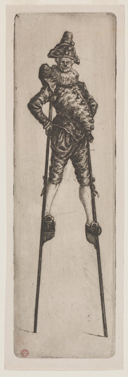 Punchinello på stylter af Henri Charles Guérard