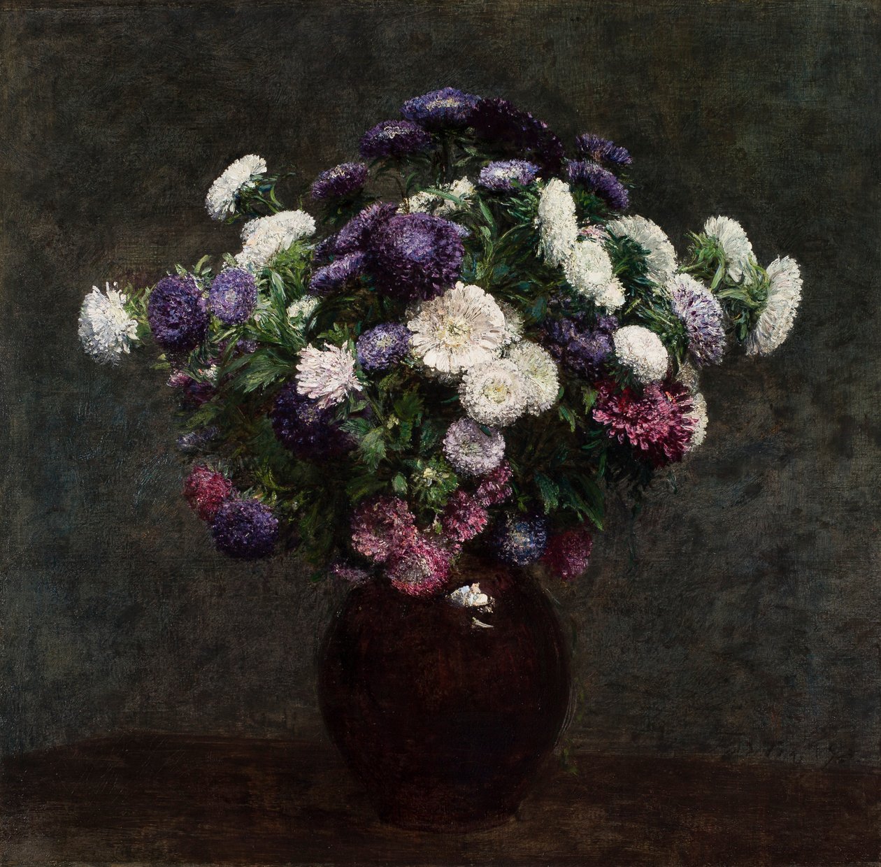 Asters i en vase af Ignace Henri Jean Fantin Latour