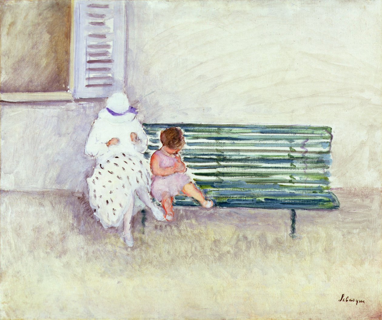På bænken (olie på lærred) af Henri Lebasque