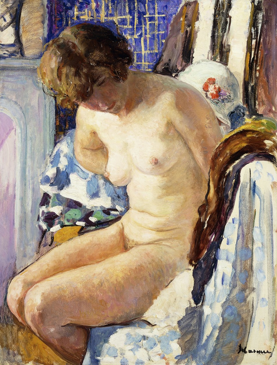 siddende nøgen; Nu Assise, af Henri Lebasque