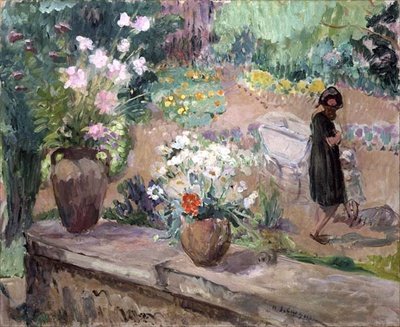Woman in the Garden (olie på lærred) af Henri Lebasque