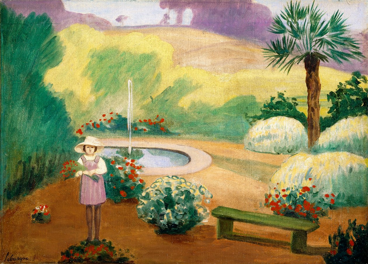 Ung pige nær springvandet, af Henri Lebasque