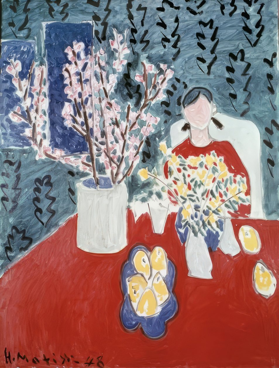 Blommetræets grene på en grøn baggrund af Henri Matisse