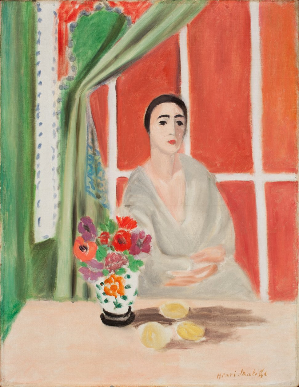 Figure au Rideau Releve (olie på lærred) af Henri Matisse