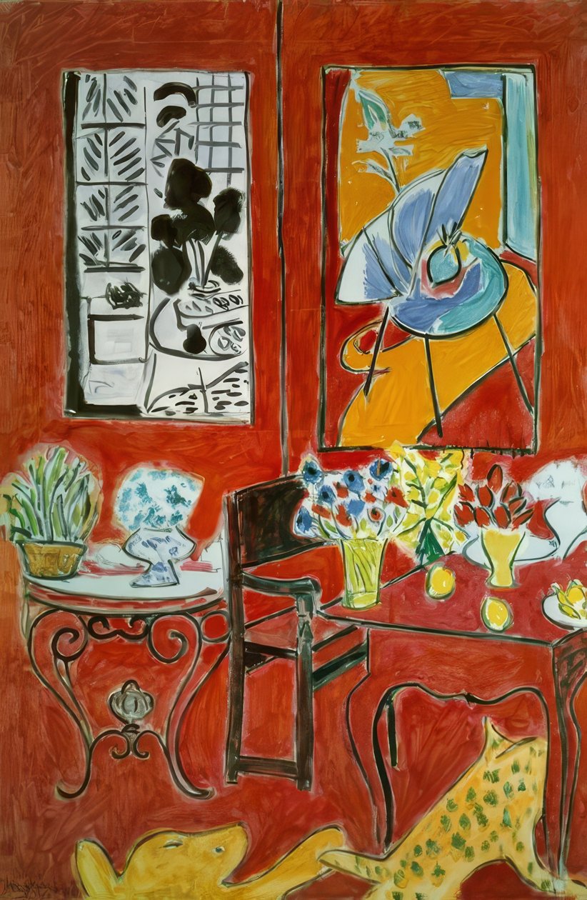 Stort rødt interiør af Henri Matisse