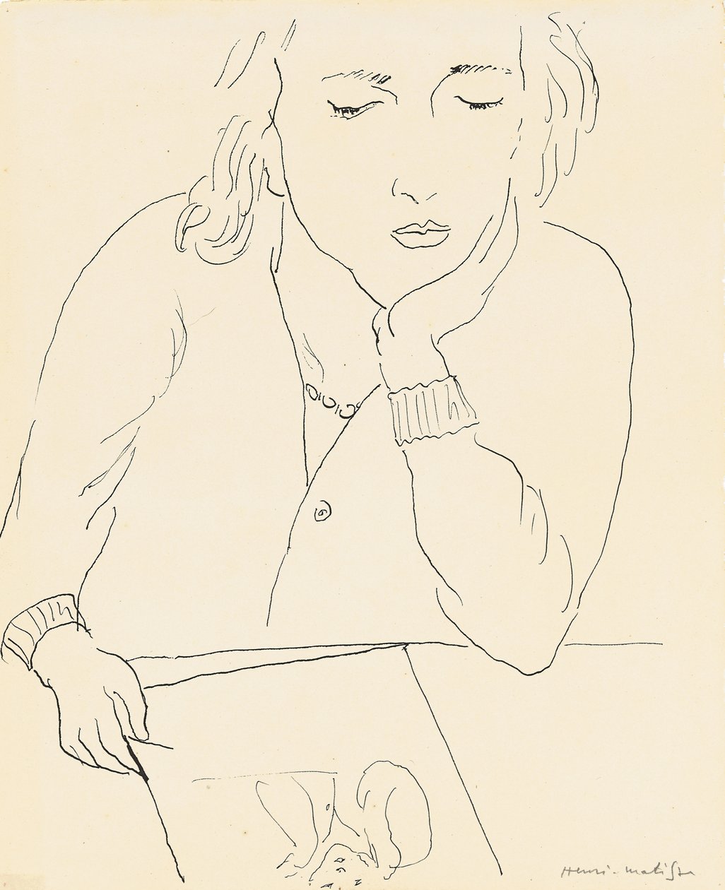 Woman Reading (pen og blæk på papir) af Henri Matisse