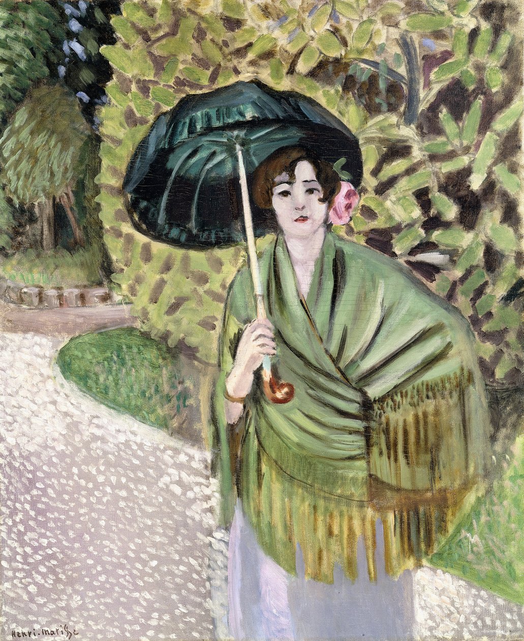 Kvinde med grøn solskærm af Henri Matisse