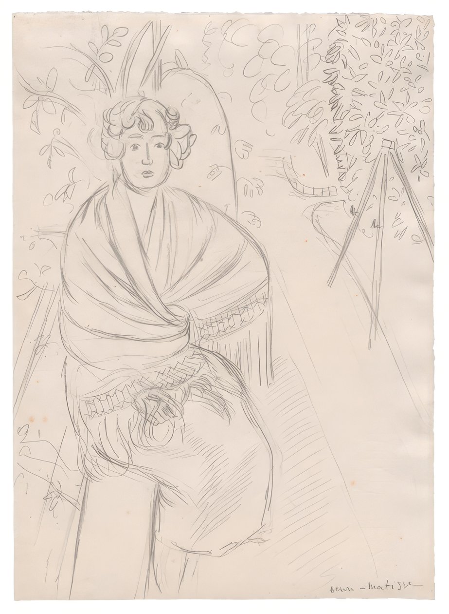 Kvinde med sjal i en have af Henri Matisse