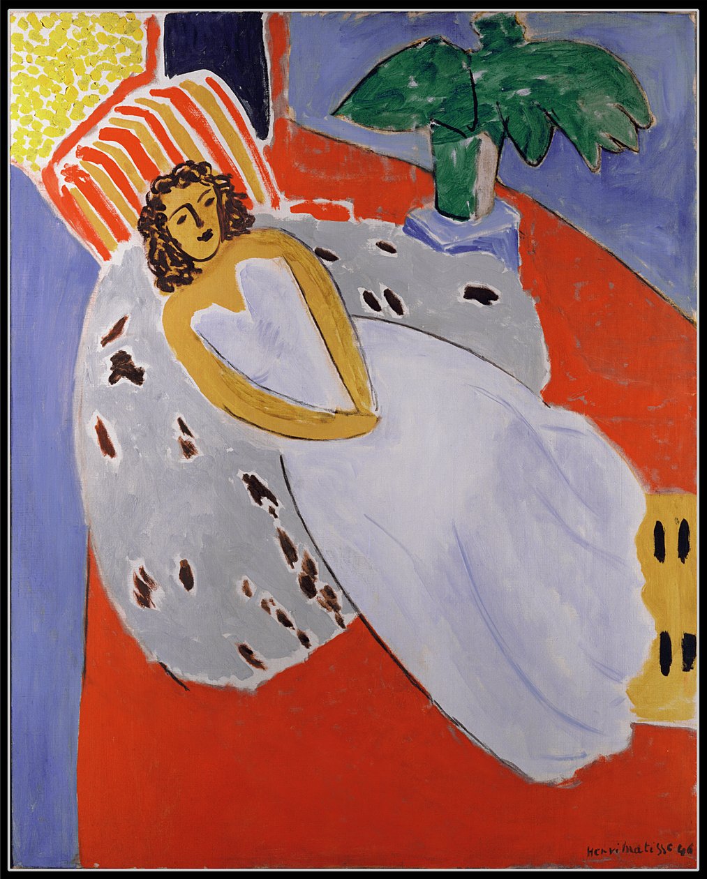 Ung kvinde i hvidt, rød baggrund af Henri Matisse