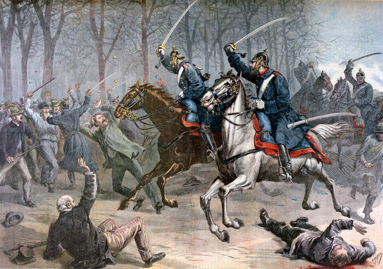 Kavaleriangreb, tyske optøjer i Leipzig, 1892. af Henri Meyer