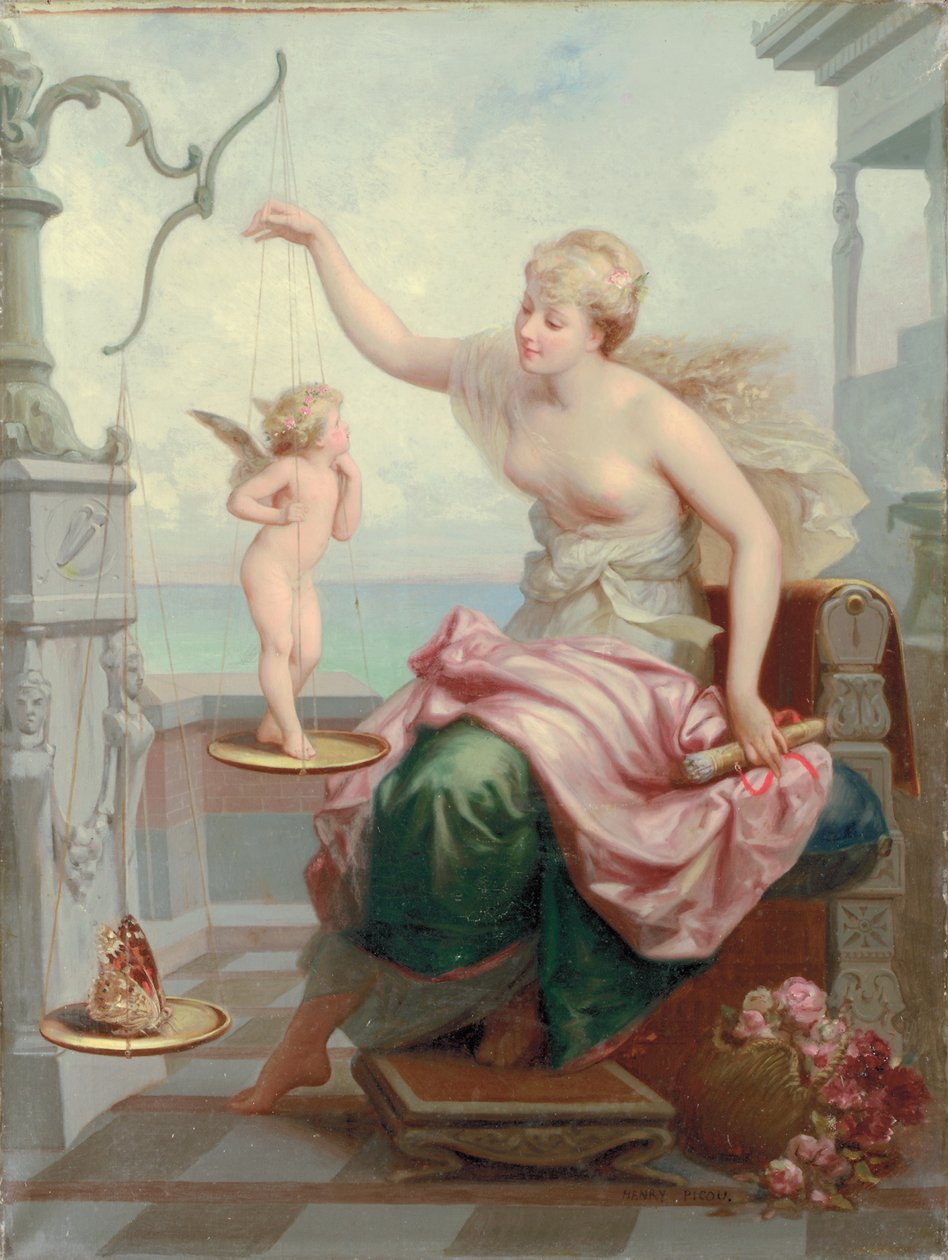 Vejning af Amor mod en sommerfugl af Henri Pierre Picou
