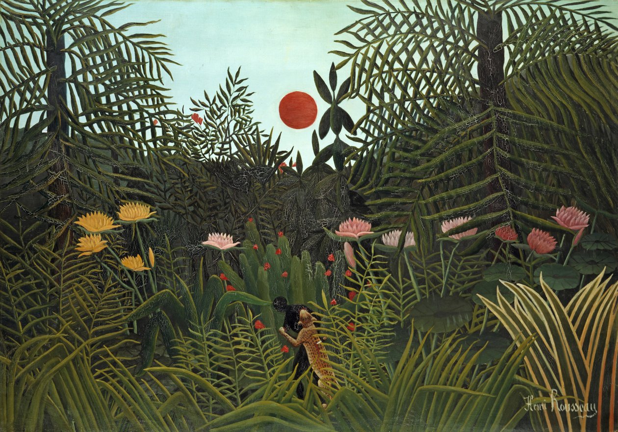 Sort person angrebet af en Jaguar, 1910 af Henri Rousseau
