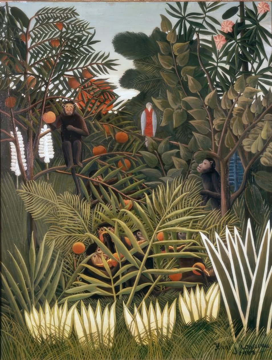 Eksotisk landskab med aber og en papegøje af Henri Rousseau