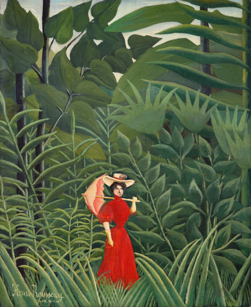 Kvinde i rødt i skoven af Henri Rousseau