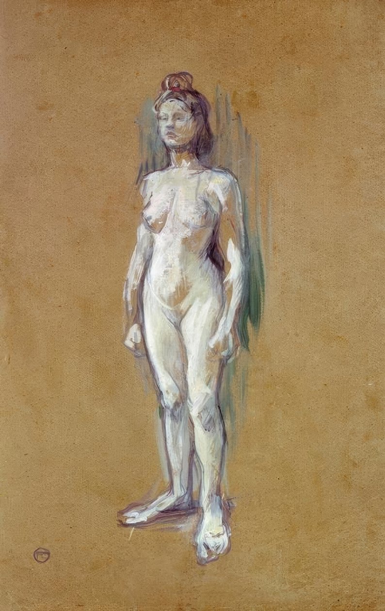 Nøgen kvinde står frontalt af Henri de Toulouse Lautrec