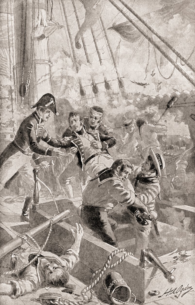 Kaptajn James Lawrence udtaler sine sidste ord eller døende kommando, Dont give up the ship!, fra The History of Our Country, udgivet 1905 af Henry Alexander Ogden