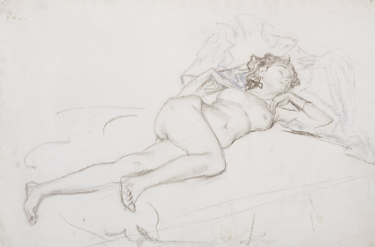 En sovende nøgen (pastel på papir) af Henry Bryson Burroughs