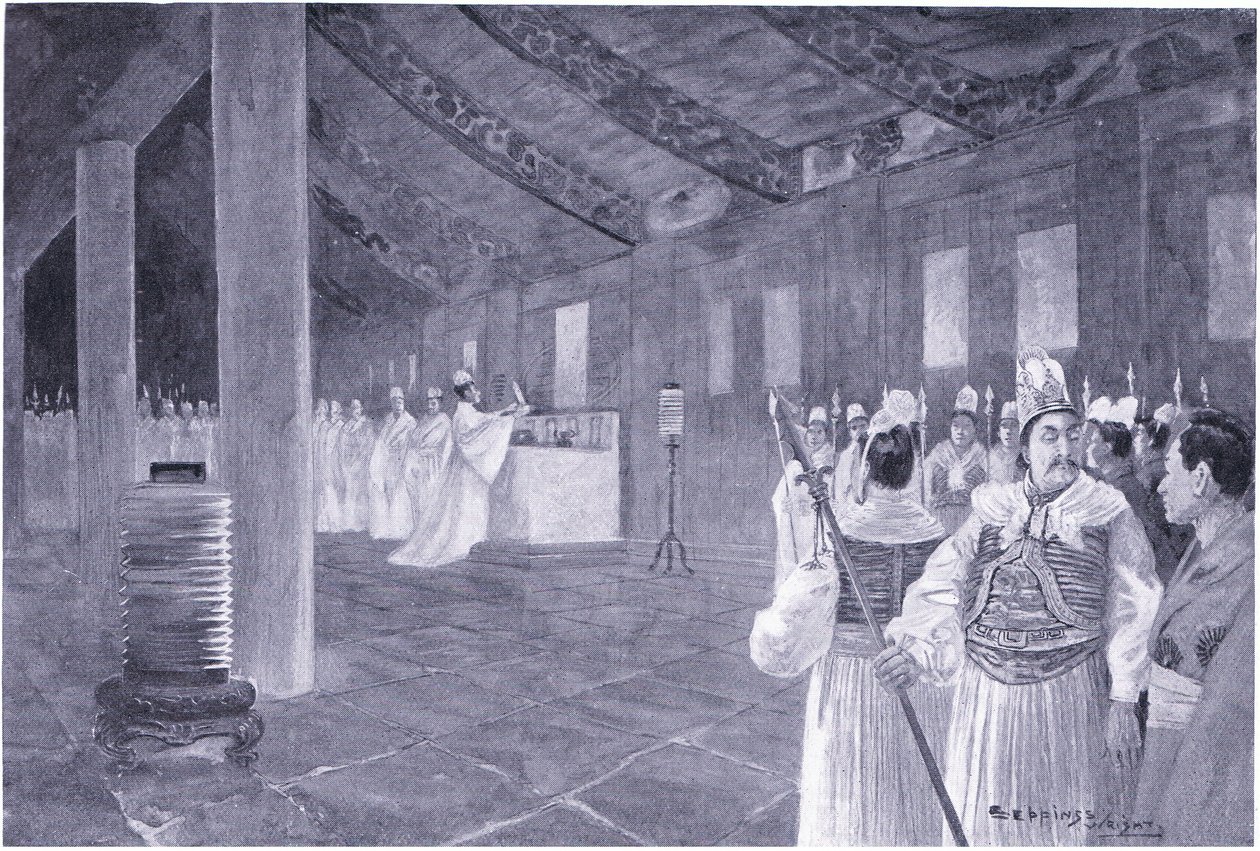 Fjernelse af en tablet fra et konfuciansk tempel 505 e.Kr af Henry Charles Seppings Wright