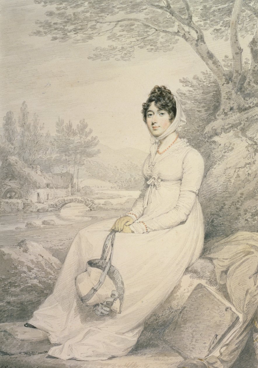 Portræt af en dame, 1806 (blyant og vask med farvekridt på papir) af Henry Edridge