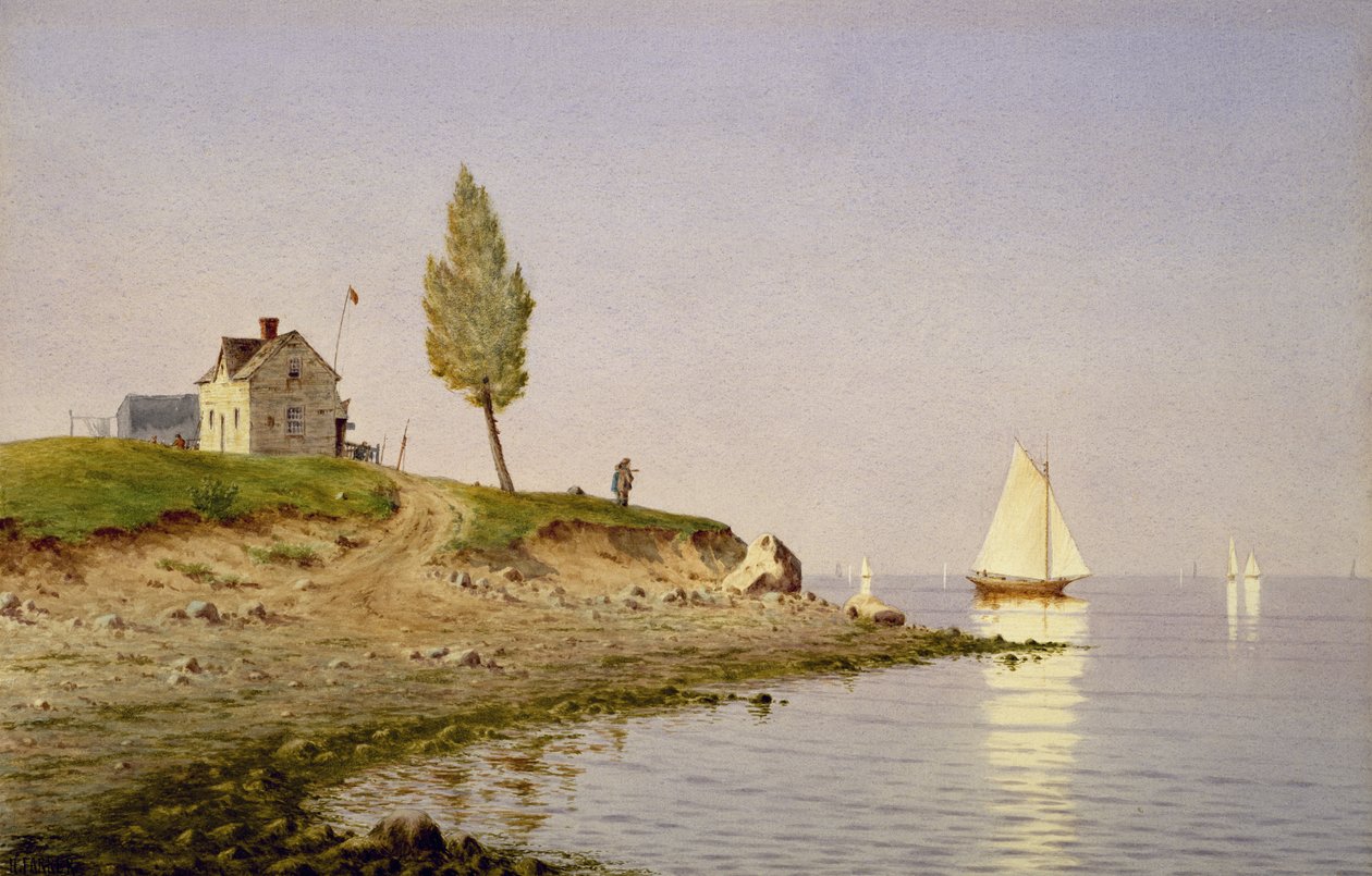 A Calm Afternoon, Long Island, 1876 (akvarel på papir) af Henry Farrer