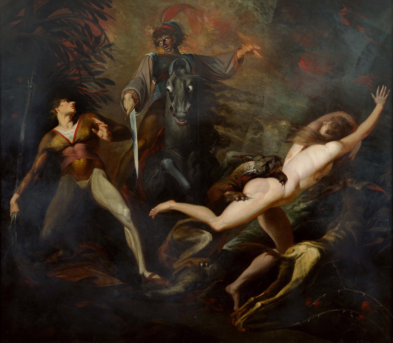 Theodore møder i skoven spøgelsen fra hans forfader Guido Cavalcanti af Johann Heinrich Füssli
