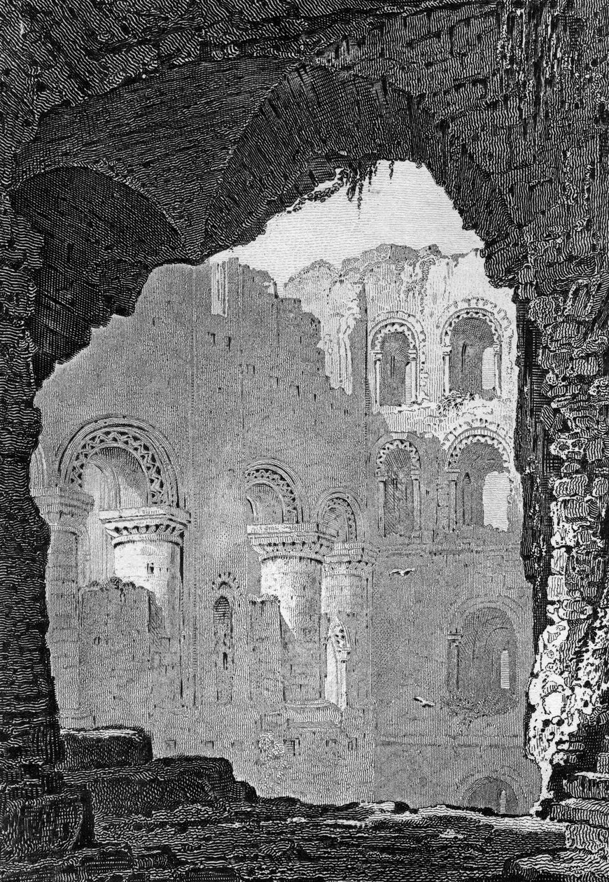 Interiør af Keep of Rochester Castle, Kent, indgraveret af William Woolnoth af Henry Gastineau