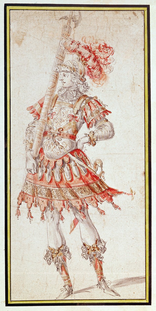 Kostumedesign til Carousel, ca. 1662 (pen, blæk og wc på papir) af Henry Gissey