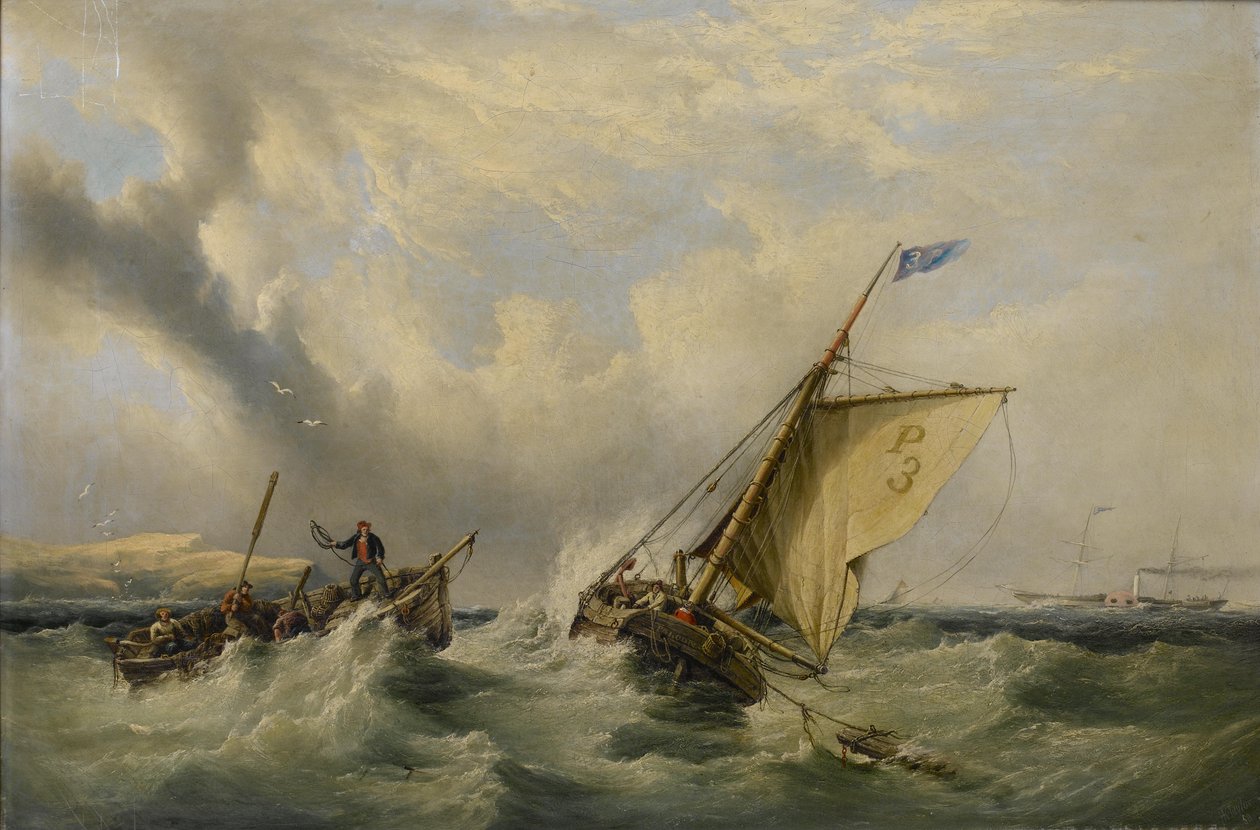 Pilotfræser nr. 3 med en robåd, der kommer ved siden af og en damplader i det fjerne af Henry King Taylor