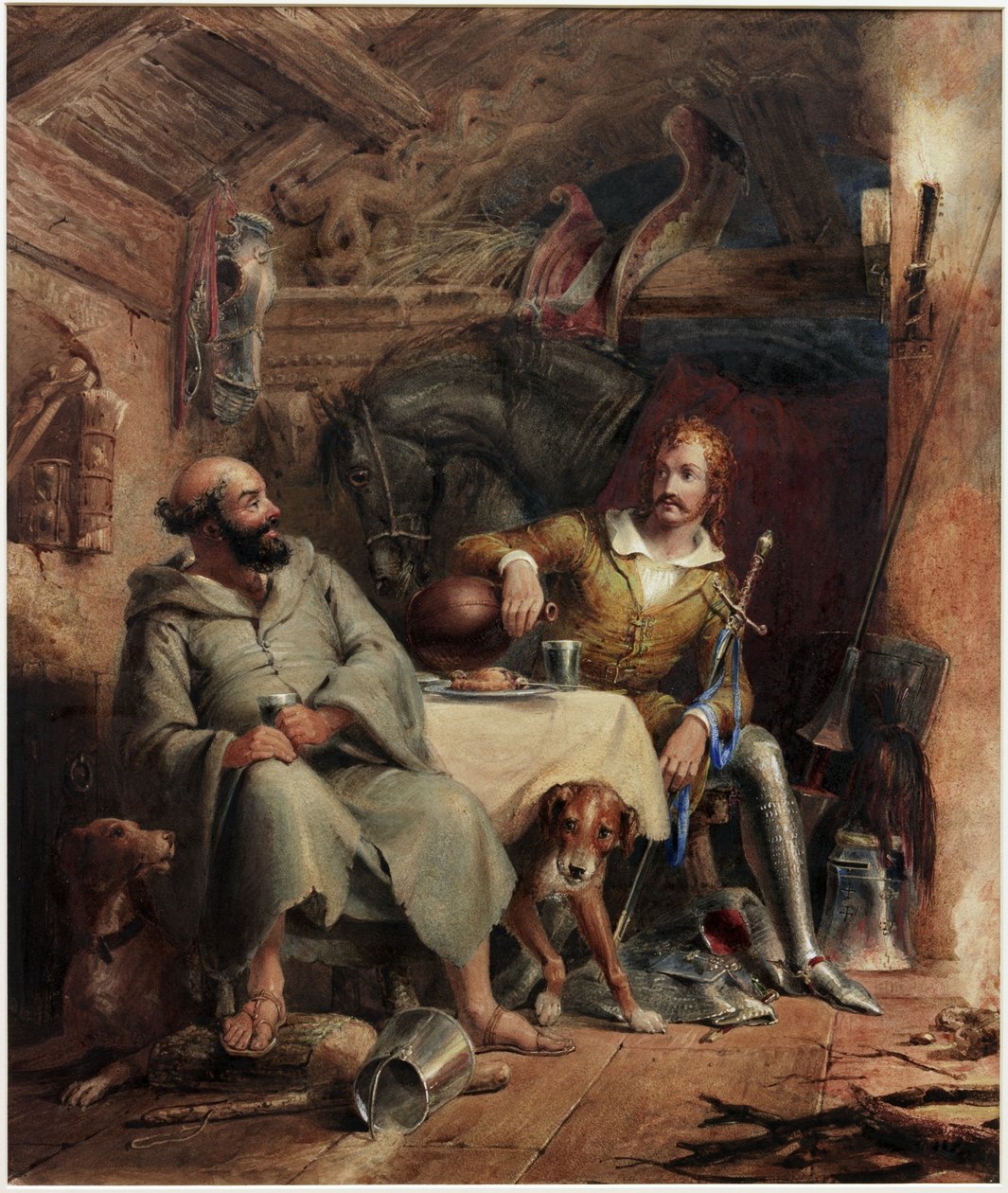 Friar Tuck and the Black Prince (akvarel og kropsfarve på papir på kort) af Henry Liverseege