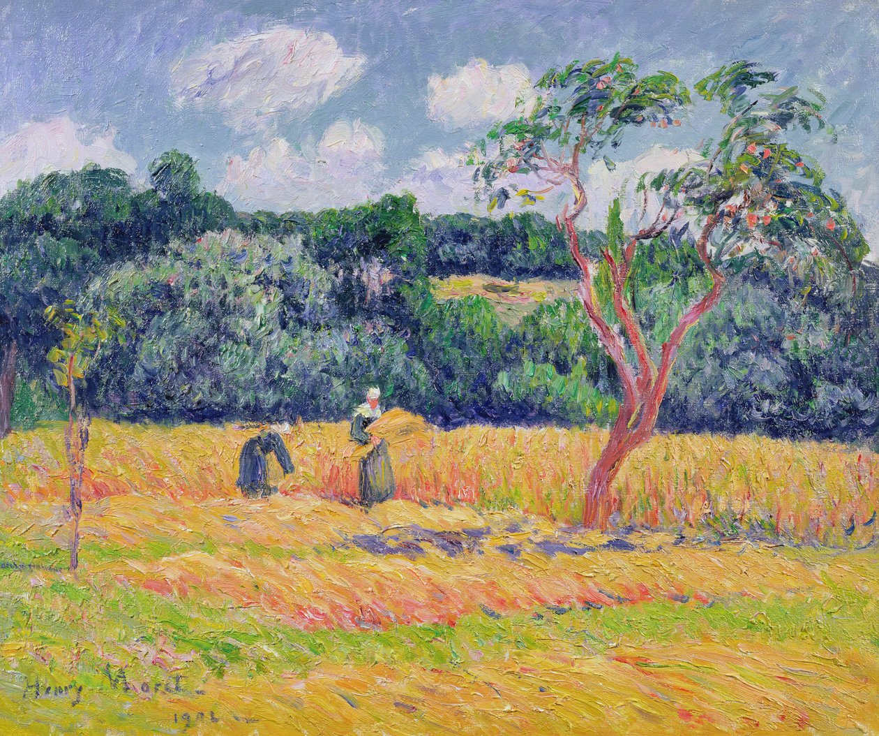 Figurer, der høster en hvedemark af Henry Moret