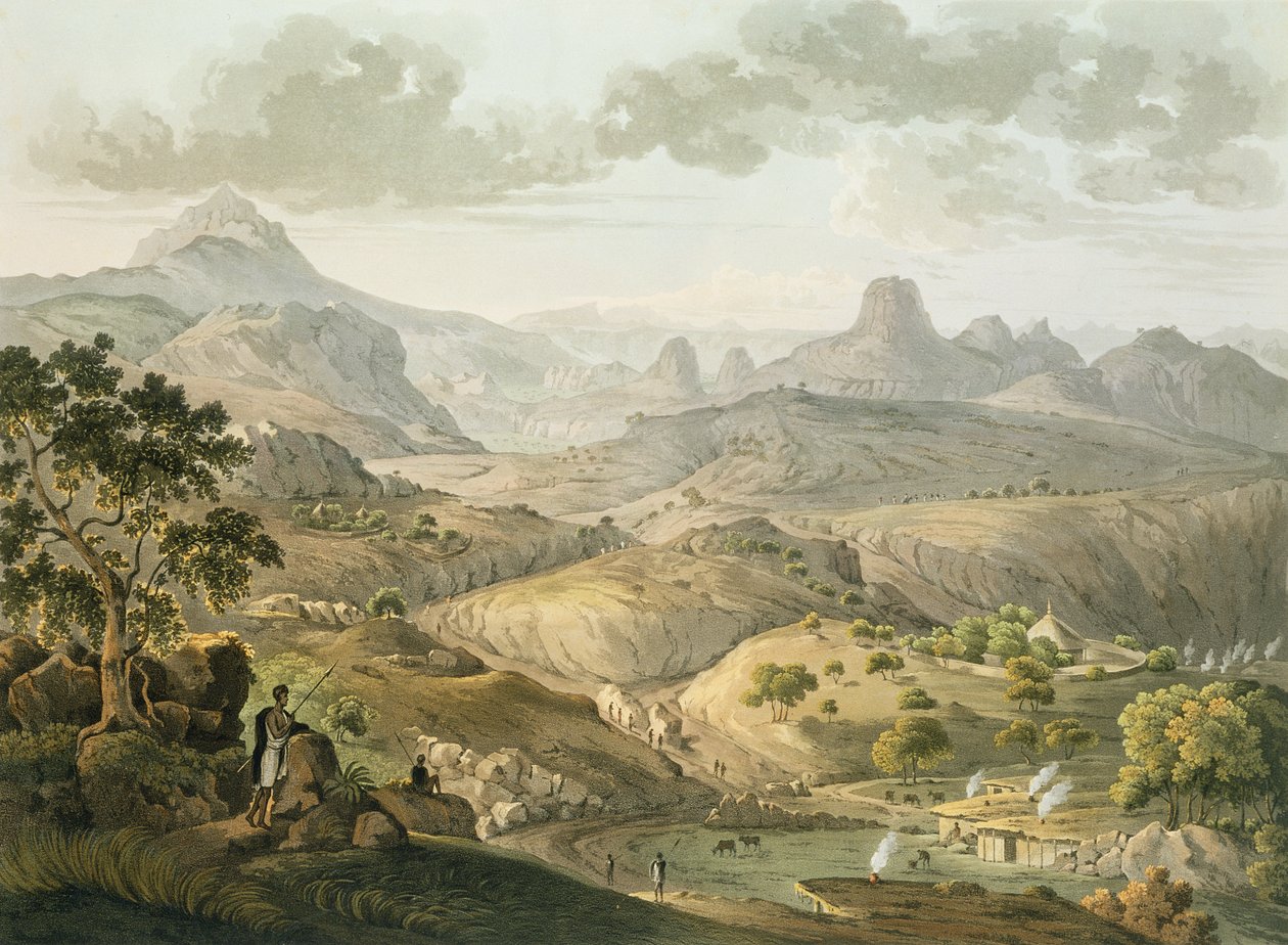 Udsigt nær landsbyen Asceriah, i Abessinien, indgraveret af Daniel Havell (1785-1826) 1809 (akvatint) af Henry Salt