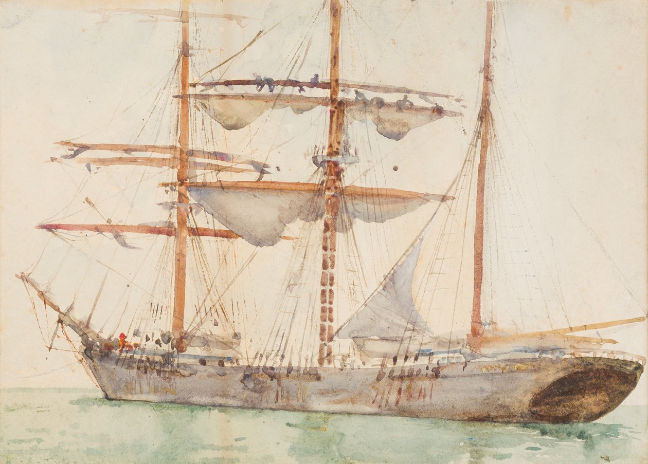 Barque at Anchor (wc på papir) af Henry Scott Tuke