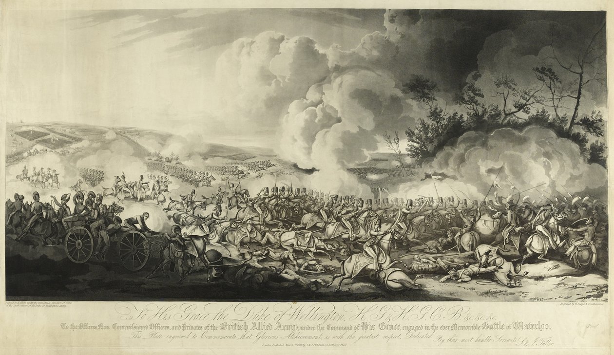 Slaget ved Waterloo, 1815, 1816 (akvatint) af Henry Thomas Alken