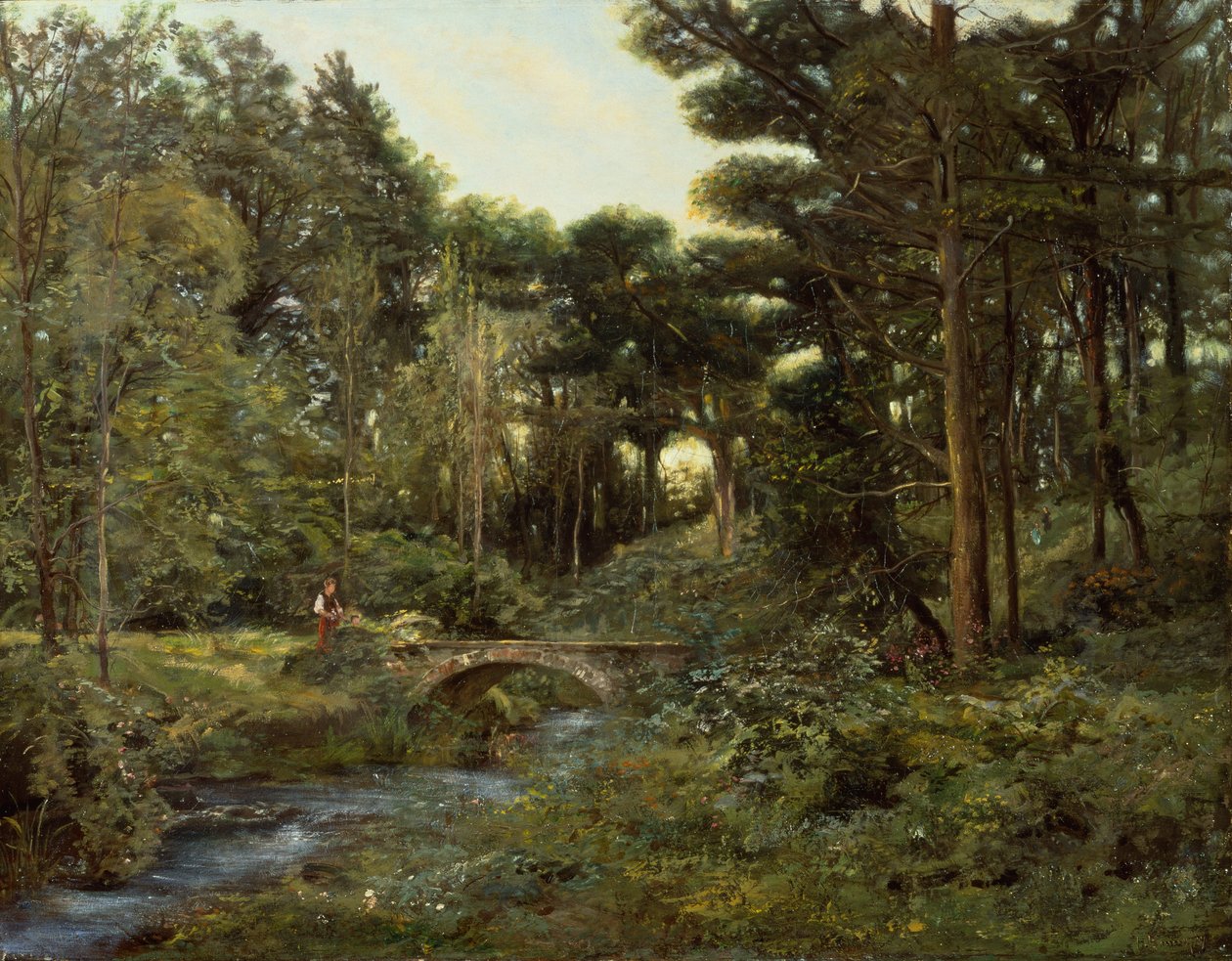 Skovklædt landskab (olie på lærred) af Henry Arthur Bonnefoy