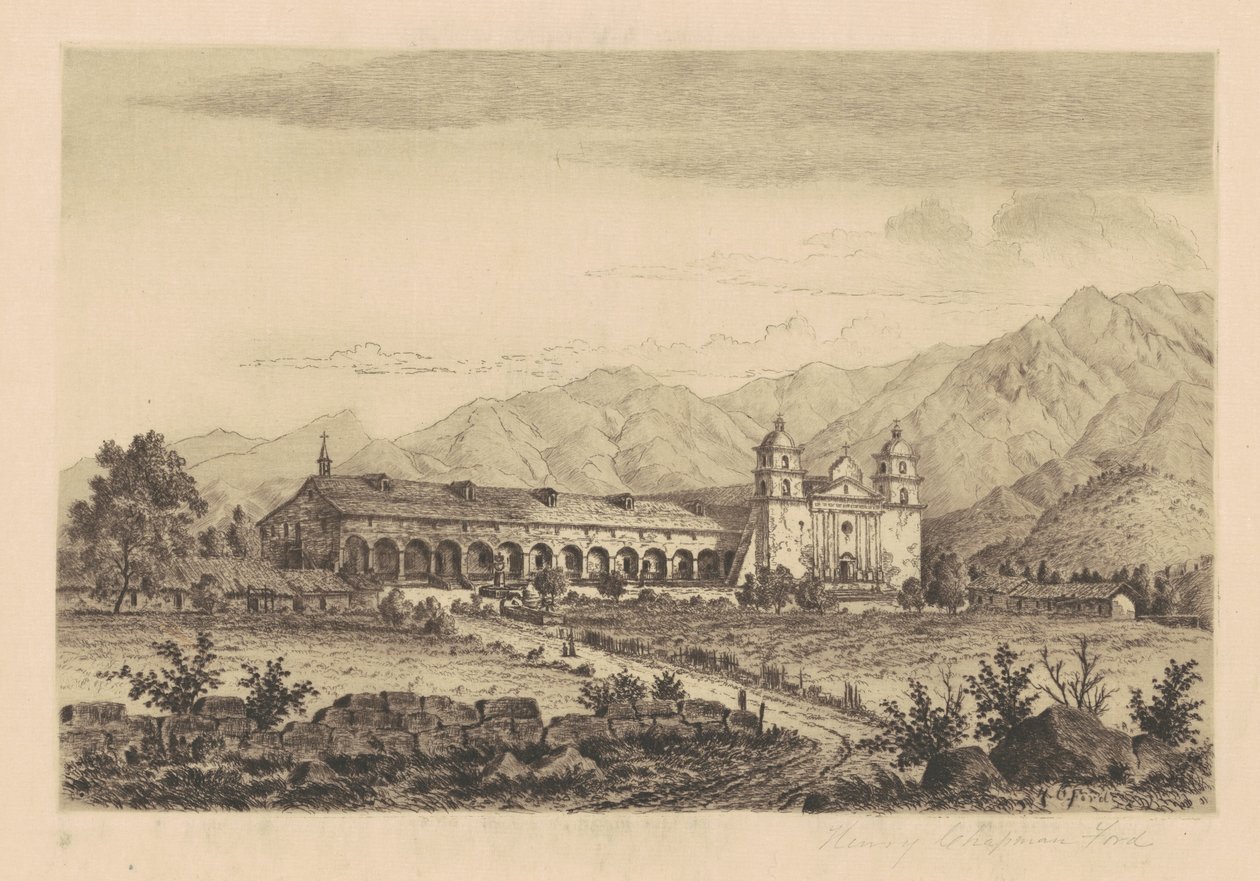 Mission Santa Barbara, 1883. af Henry Chapman Ford