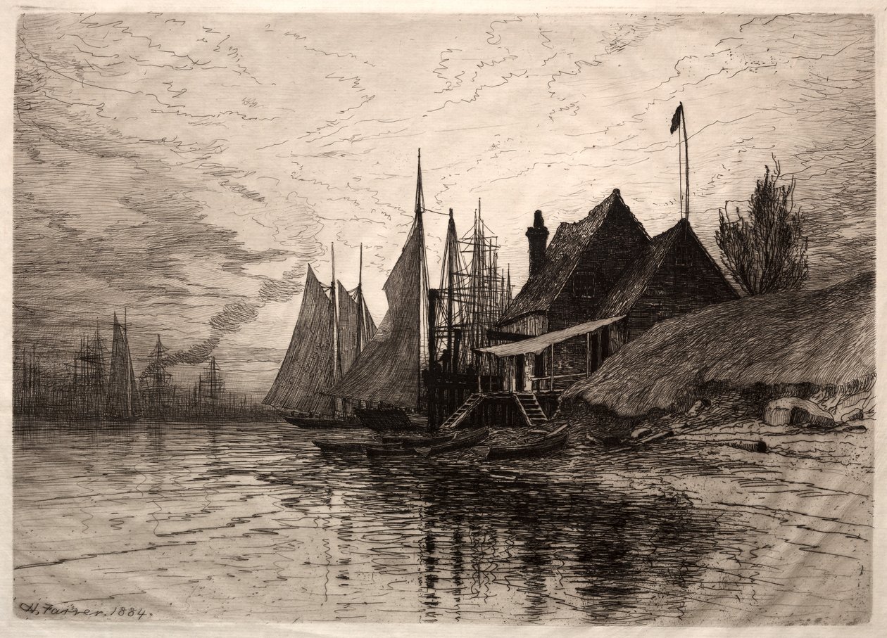 Aften, New York Harbor, 1884. af Henry Farrer