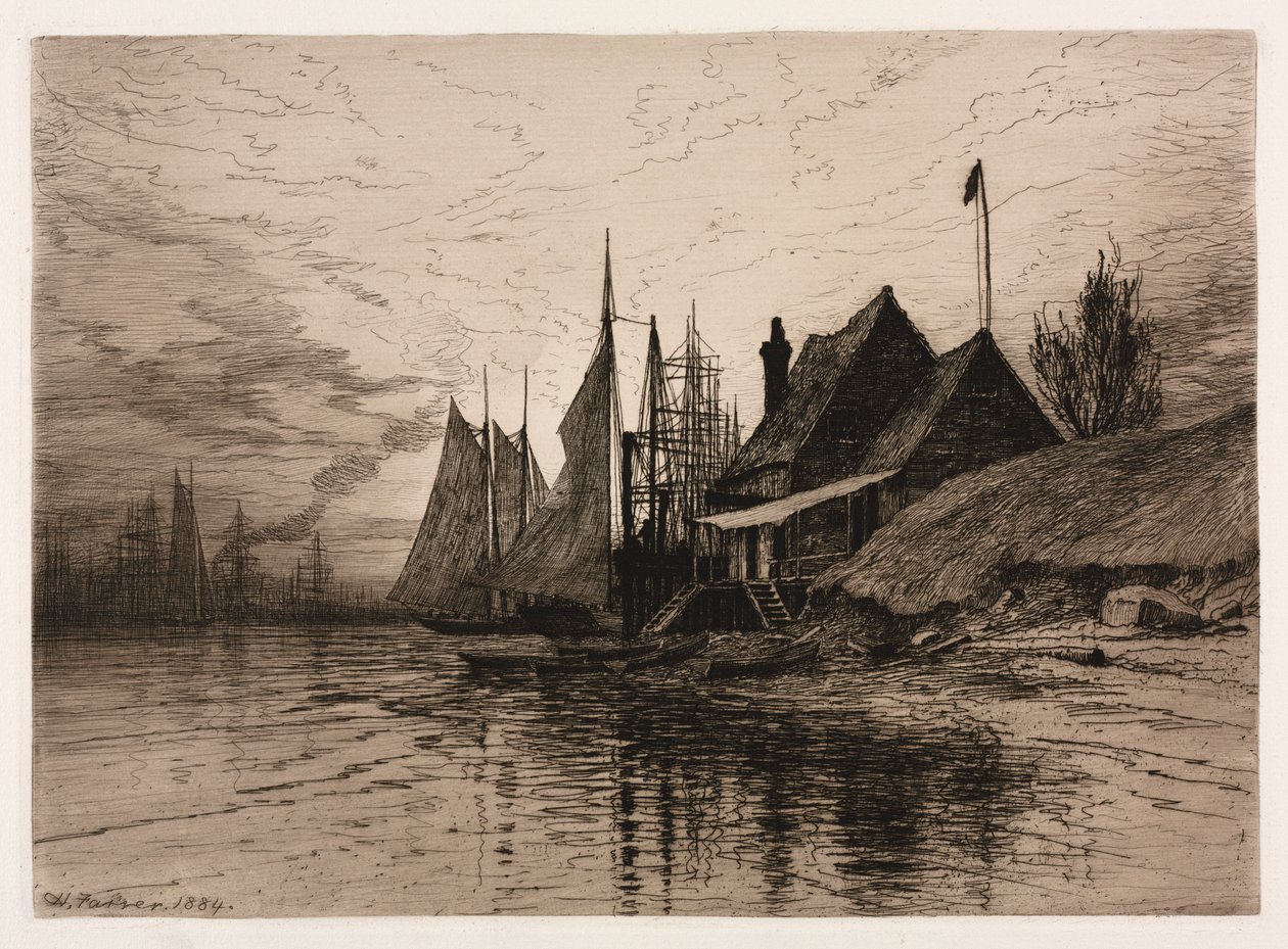 Aften, New York Harbor, 1884. af Henry Farrer