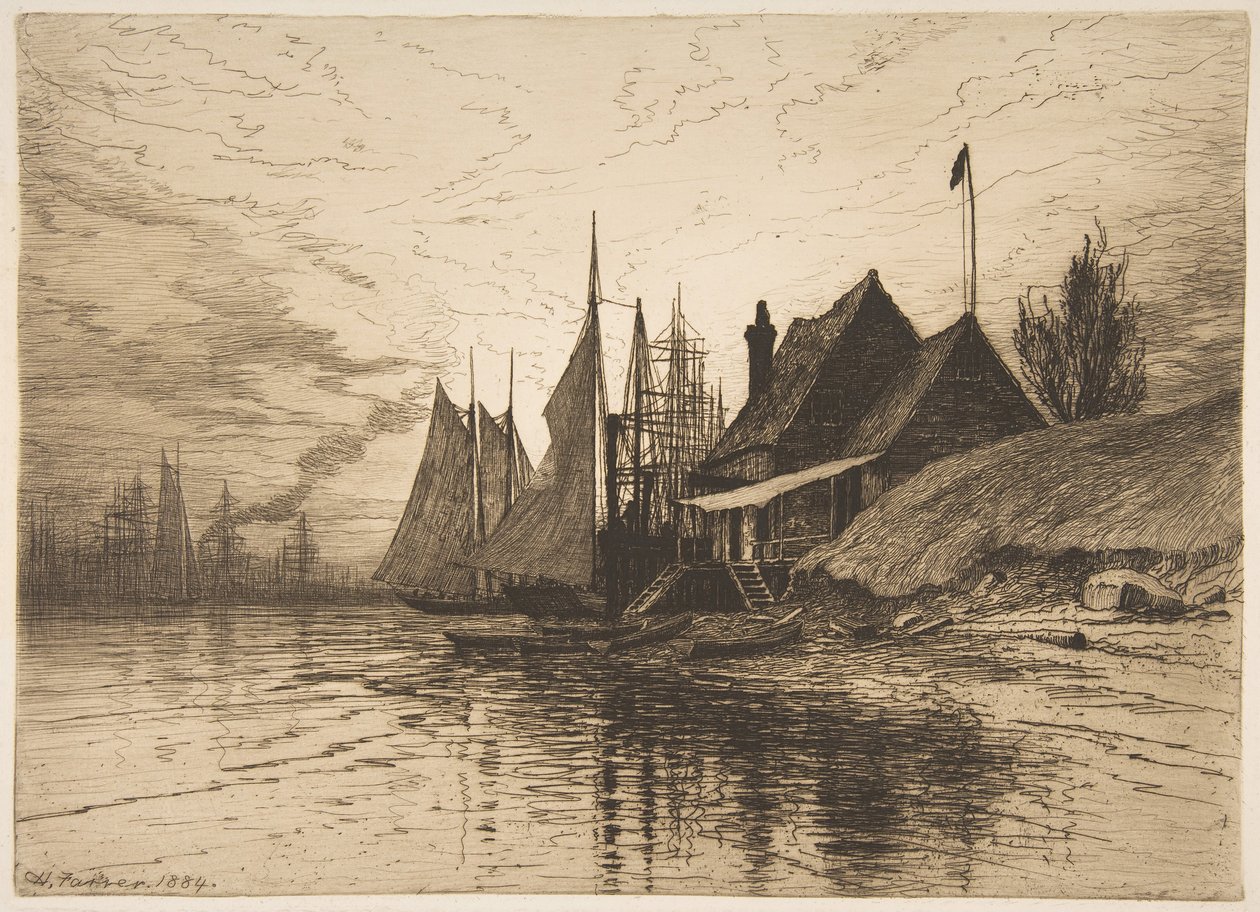 Aften, New York Harbor, 1884. af Henry Farrer
