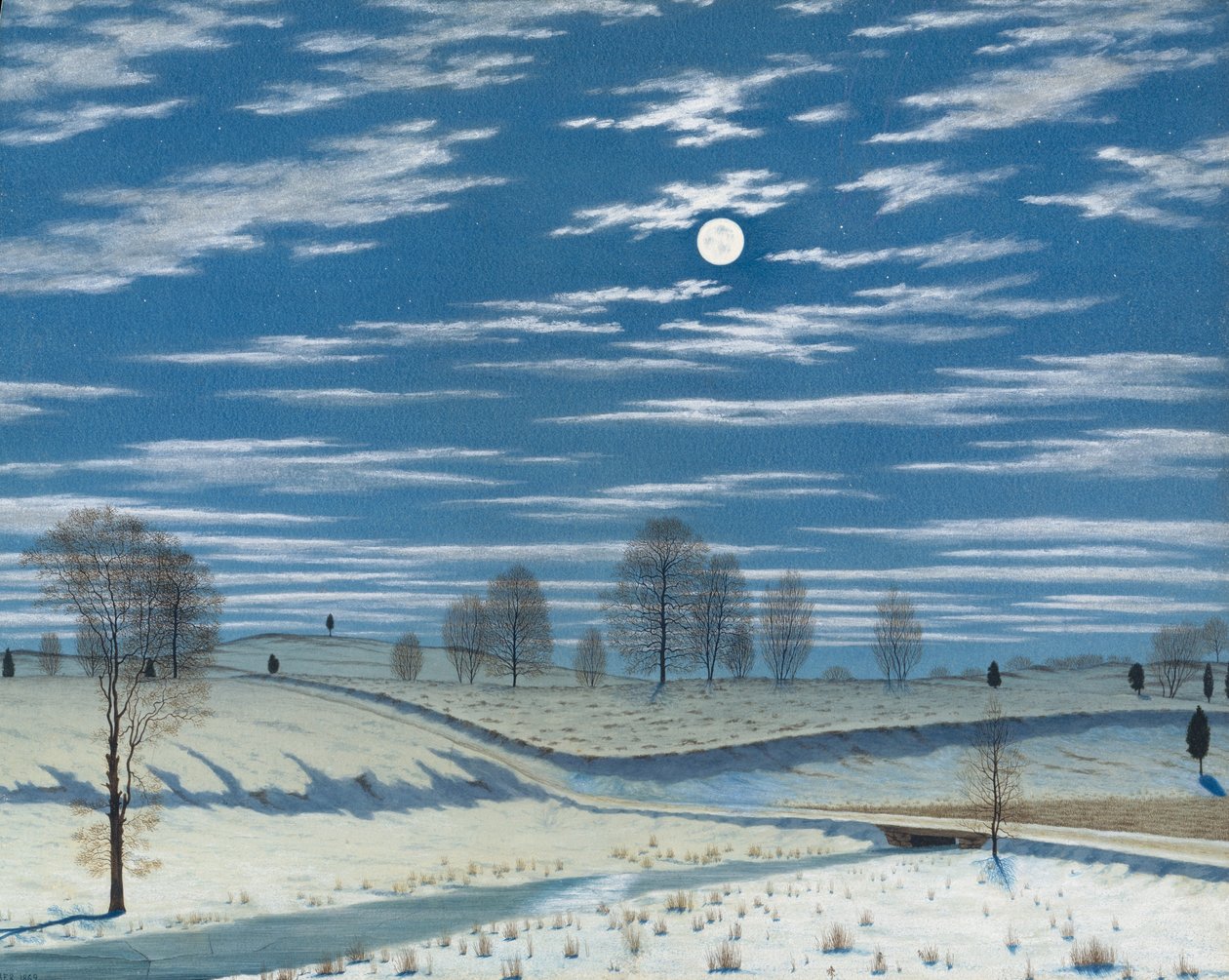 Vinterscene i måneskin, 1869. af Henry Farrer
