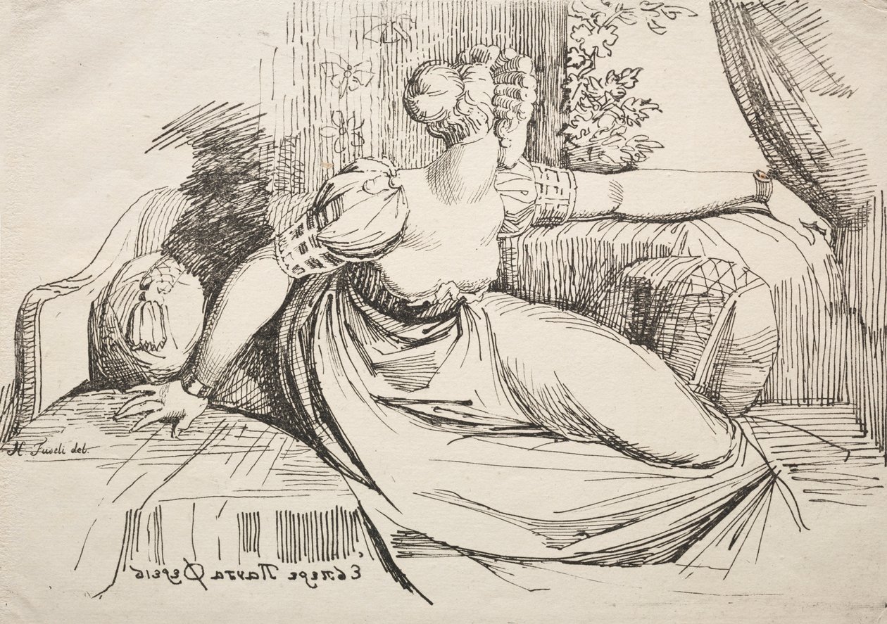 Prøver af polyautografi: kvinde på en sofa. af Johann Heinrich Füssli
