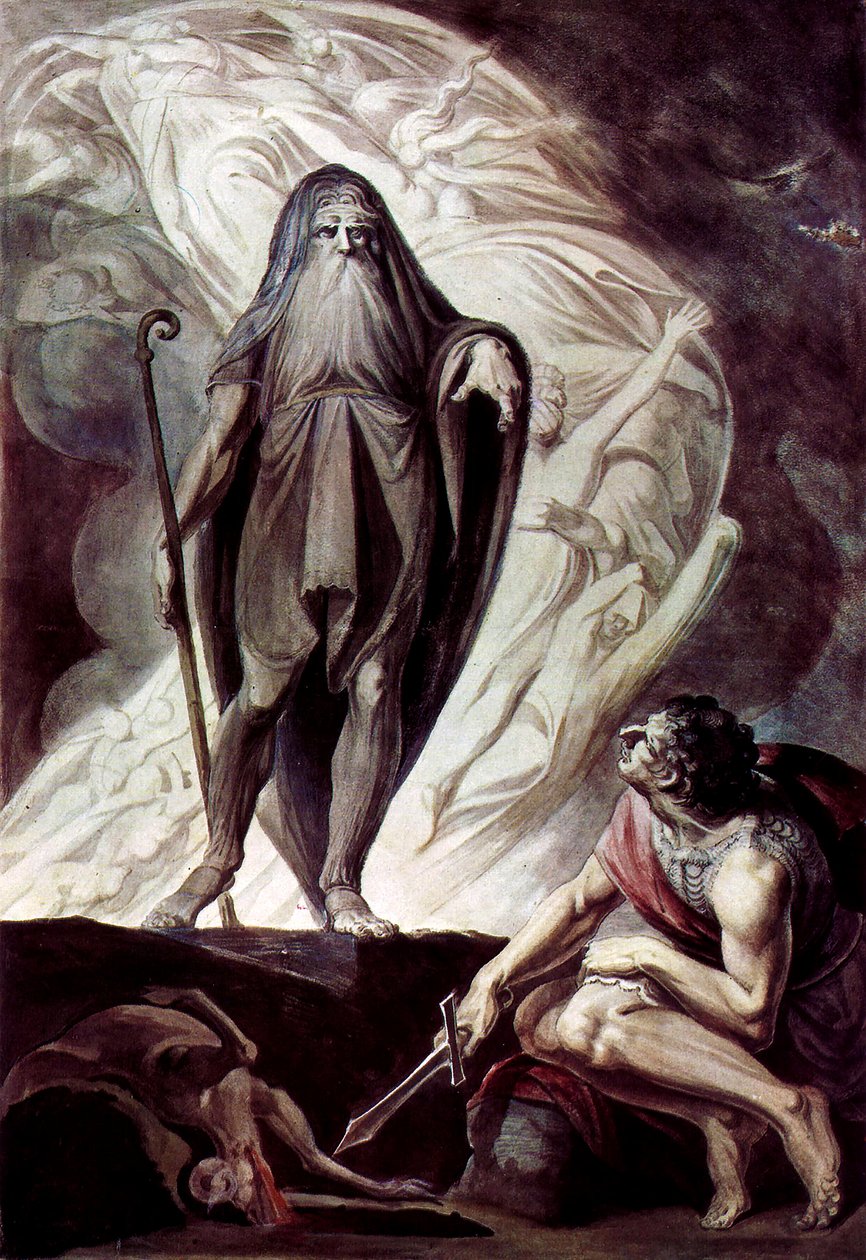 Theresias viser sig for Ulysseus under offeret af Johann Heinrich Füssli