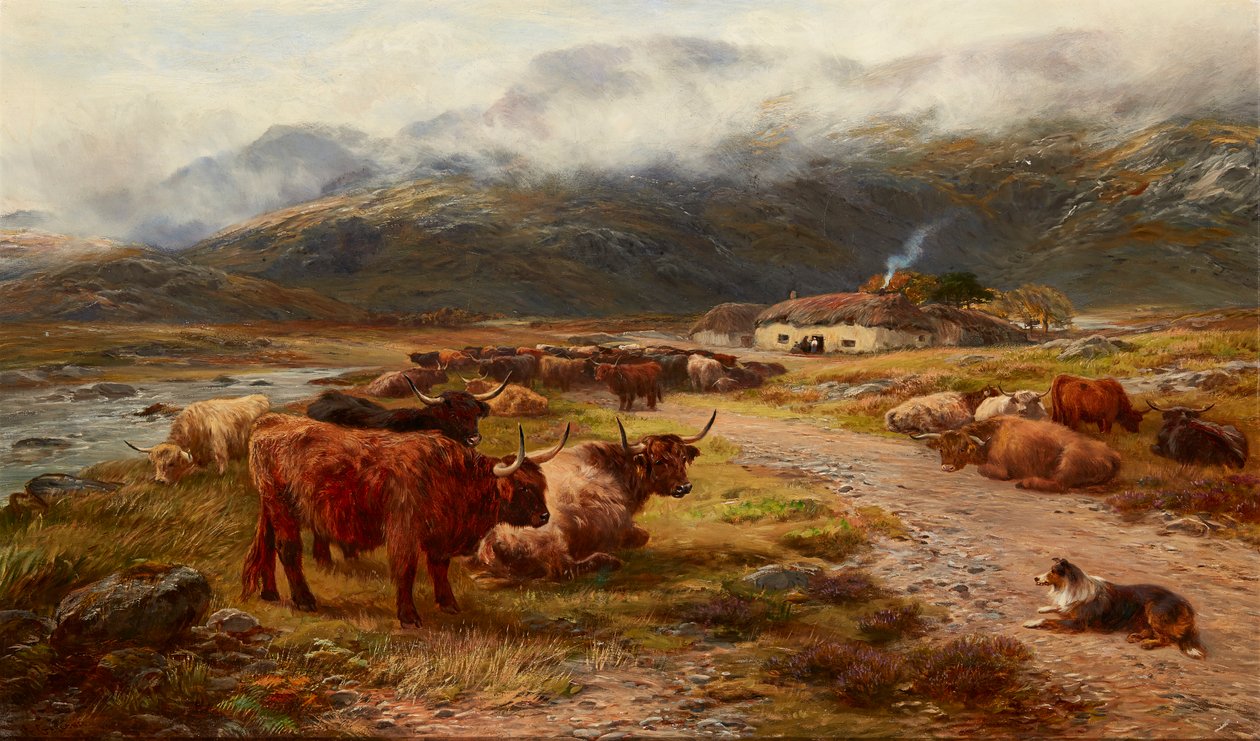 Highland Dreve Resting, Argyllshire (olie på lærred) af Henry Garland