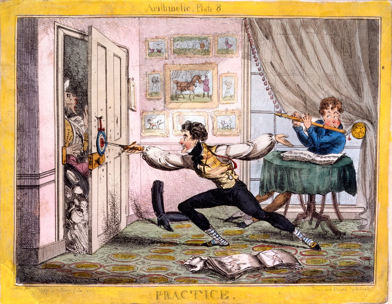 Praksis, 1827 (håndfarvet radering) af Henry Heath