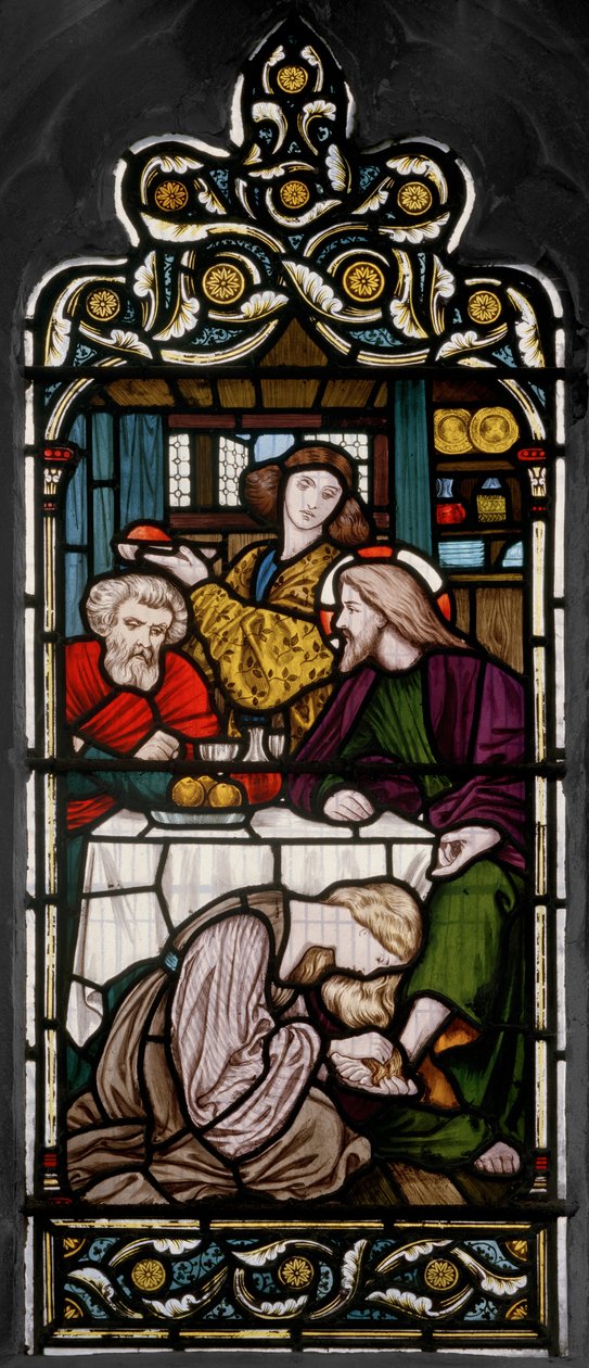 Vask af fødder, 1866 (farvet glas) af Henry Holiday