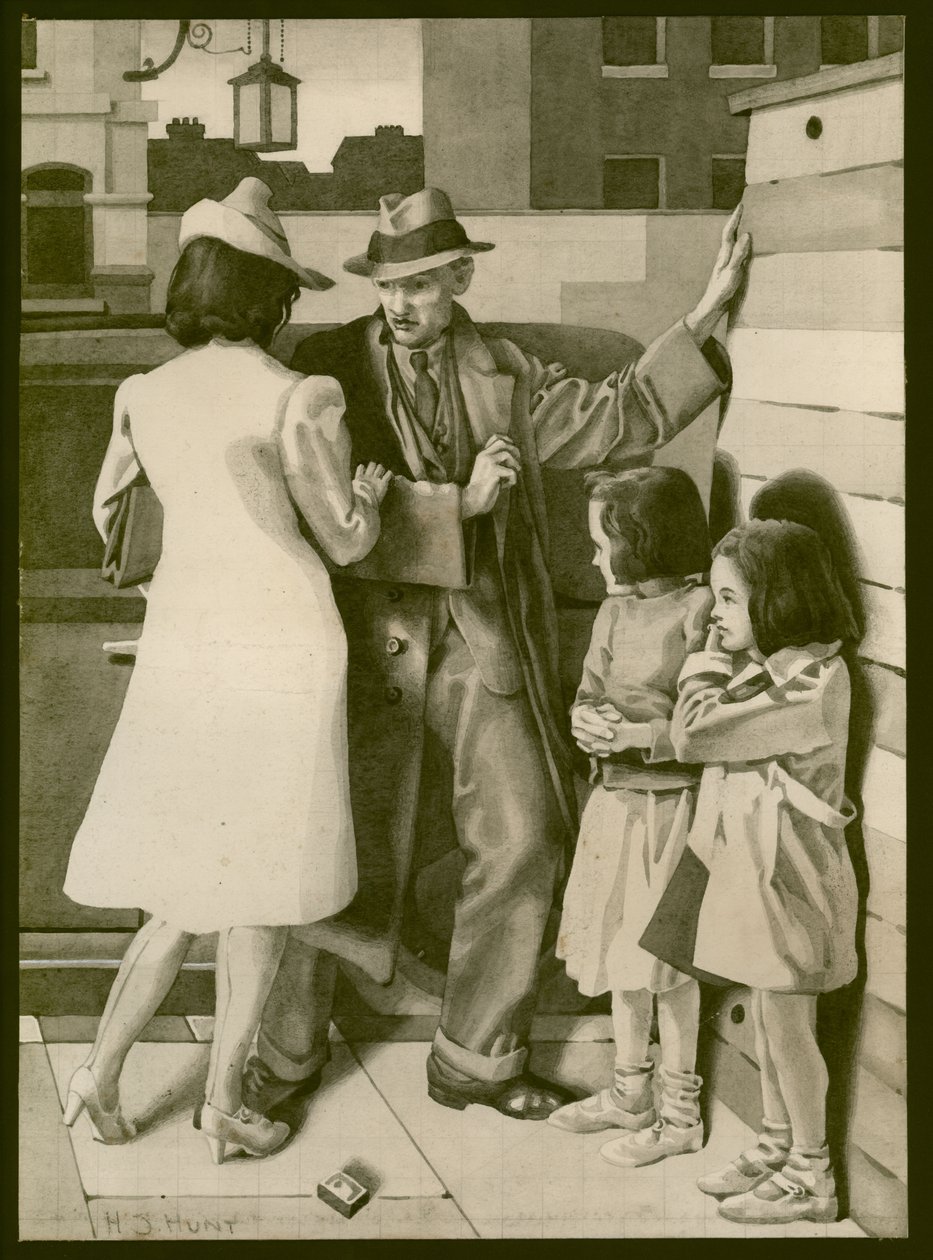 Et skænderi, ca. 1935 (vask på papir) af Henry J. Hunt
