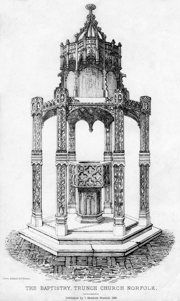 Dåbskirken, Trunch Church, Norfolk, 1855. af Henry Ninham